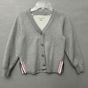 Free Assembly Cardigan Kids Size M 7/8 Gray V-Neck Button Front Striped Trim